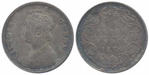 Victoria Queen, Silver ¼ Rupee, 1876, Calcutta Mint, A / I / No mint mark (Prid 381). Extr