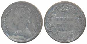 Victoria Empress, Silver ¼ Rupee, 1882, Bombay Mint, B / II / dot, (Prid 413). About Very 