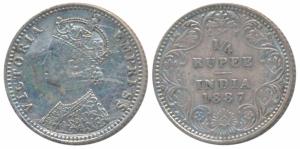 Victoria Empress, Silver ¼ Rupee, 1887, Calcutta Mint, C / II / C incuse, (Prid 392). Very