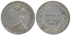 Victoria Empress, Silver ¼ Rupee, 1887, Bombay Mint, C / II / B raised, (Prid 420). About 