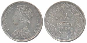 Victoria Empress, Silver ¼ Rupee, 1889, Bombay Mint, C / II / B incuse (Prid 423). Slight 
