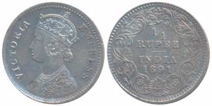 Victoria Empress, Silver ¼ Rupee, 1891, Calcutta Mint, C / II / C incuse (Prid 396). Extre