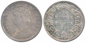 Victoria Empress, Silver ¼ Rupee, 1892, Bombay Mint, C / I / B incuse, (Prid 427). Nice to