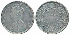 Victoria Empress, Silver ½ Rupee, 1884, Bombay Mint, A / II / No mint mark, Mule, reverse 