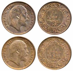 Edward VII, Copper 1/12 Anna, 1909. Uncirculated.