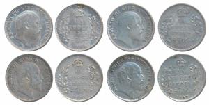 Edward VII, Silver ¼ Rupee (4), 1903, 1905, 1906 and 1907. The first and third Extremely F