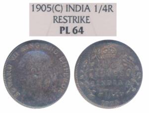 Edward VII, Silver ¼ Rupee Proof Restrike, 1905, Calcutta Mint, (Prid 434). Graded by NGC 