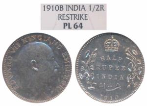 Edward VII, Silver ½ Rupee Proof Restrike, 1910, Bombay Mint, B incuse and dot (Prid 314).