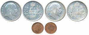 Edward VII, Silver Rupee, 1903, Calcutta Mint; Copper 1/12 Anna, 1905. About Uncirculated.
