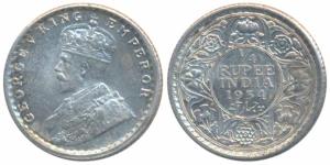 George V, Silver ¼ Rupee, 1934, Calcutta Mint. Uncirculated.