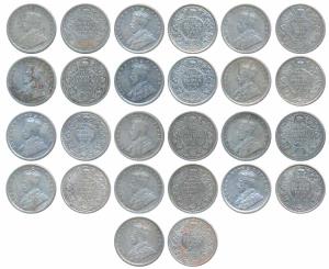 George V, Silver ½ Rupee, 1912, 1914, 1916, 1921, 1922, 1925, 1926, 1927, 1929, 1930, 1933
