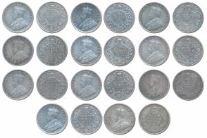 George V, Silver ½ Rupee, 1914, 1917, 1918, 1919, 1923, 1924, 1925, 1926, 1928, 1934 & 193