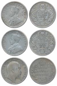 George V, Silver ½ Rupee (3), 1921 Calcutta Mint; 1922 Bombay Mint; Edward, 1910, Calcutta