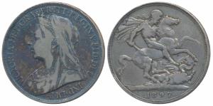 Great Britain, Victoria, Silver Crown, 27.69g, 1897, (KM 783). About Very Fine.