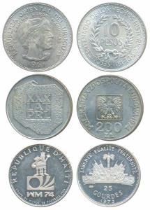 Haiti, Silver 25 Gourdes, 8.38g, 1973, World Soccer Championship Games, rev. National Arms