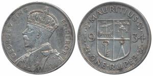 Mauritius, Silver Rupee, George V, 1934. Extremely Fine, Rare.