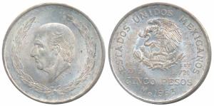 Mexico, Silver 5 Pesos, 27.78g, 1953, lettered edge Industria Comercio Agricultura (KM 467