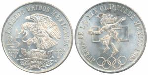 Mexico, Silver 25 Pesos, 22.5g, 1968, Mexico Olympics (KM 479.1). Mint State.