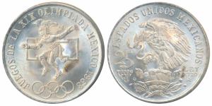 Mexico, Silver 25 Pesos, 22.5g, 1968, Mexico Olympics (KM 479.1). Mint State.