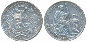 Peru, Silver Sol, 24.98g, 1924, (KM 218). Extremely Fine.