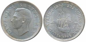 South Africa, George VI, Silver 5 Shillings, 28.28g, .500 fine, 300th Anniversary of the F