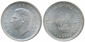 South Africa, George VI, Silver 5 Shillings, 28.28g, .500 fine, 300th Anniversary of the F