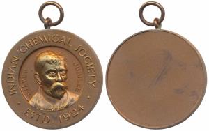 Indian Chemical Society, Bronze Medal, obv. portrait of founder Prafulla Chandra Ray, Estd
