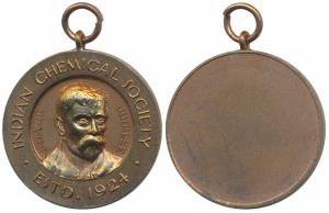 Indian Chemical Society, Bronze Medal, obv. portrait of founder Prafulla Chandra Ray, Estd