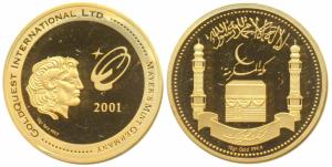 Gold Medallion, 10g, Mecca Sharif, Kaba in centre with Minarets at side, 2001, private iss