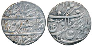 Akhtarnagar Awadh Mint, Silver Rupee, 11.21g, in the name of Muhammad Shah, AH 1158/28, ‘S