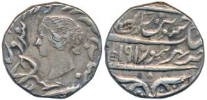 Jaswant Singh, Silver Rupee, 11.08g, Bharatpur Mint, obv. with the name and portrait of Qu