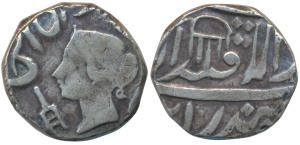 Silver ½ Rupee, 5.28g, obv. with the name and portrait of Queen Victoria, flanked by a swo