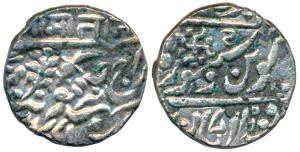Takhat Singh (AH 1259-1290, 1843-1873 AD), Silver Rupee, 11.25g, Pali Mint with pseudo min