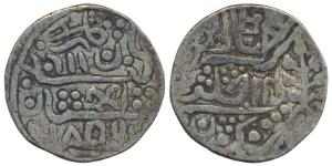 Silver Rupee, 10.79g, with the name of Queen Victoria, 1856/14 AD (Error for 1852), leaf s