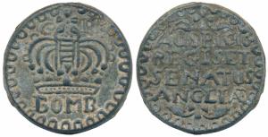 Bombay Tin 2 Pice, 28.63g, obv. large crown and BOMB written below, rev. AUSFICIO/ REGI SE