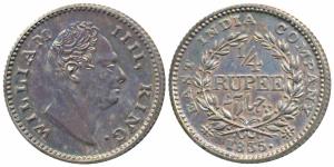William IV, Proof Restrike Silver ¼ Rupee, 1835, Calcutta Mint, F Raised on truncation, 18