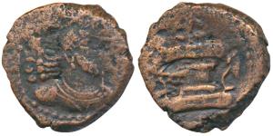 Kushano-Sasanian, Shapur I (241-272 AD), Copper Drachm, 4.03g, obv. Sasanian style bust we