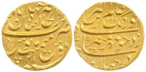 Aurangzeb, Gold Mohur, 10.84g, Dar al-Khilafat Shahjahanabad Mint, AH 1096/28, complete mi