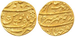 Aurangzeb, Gold Mohur, 10.9g, Surat Mint (KM 315.45). Very Fine+.