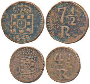 Goa, Maria II, Copper 7½ and 4½ Reis, 4.5g & 2.3g, obv. crowned arms, rev. value within sp