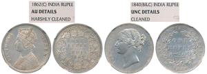 Victoria Queen, Silver Rupee, 1862; 1840, Divided legend. Graded by NGC UNC & AU Details, 