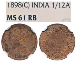 Victoria Empress, Copper 1/12 Anna, 1898, Calcutta Mint (Prid 803). Graded by NGC MS61RB.