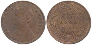 Victoria Empress, Copper ¼ Anna, 1897, Calcutta Mint, (Prid 630). About Uncirculated.