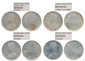 Victoria Queen & Empress, Silver Rupee (4), 1875, 1876, 1878 & 1880, all Bombay Mint excep