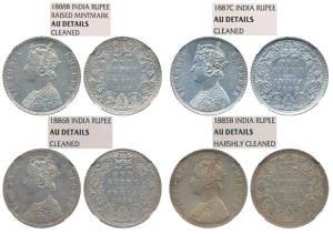 Victoria Empress, Silver Rupee, 1885, 1886, 1887 & 1888, all Bombay Mint except for the th