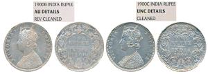 Victoria Empress, Silver Rupee (2), 1900, Bombay Mint & Calcutta Mint. Graded by NGC UNC &