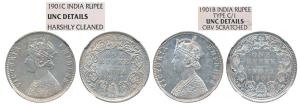 Victoria Empress, Silver Rupee (2), 1901, Bombay Mint & Calcutta Mint. Graded by NGC UNC D
