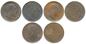 Edward VII, Copper 1/12 Anna (3), 1908 (2) & 1909. Very Fine+ to Extremely Fine. (3)
