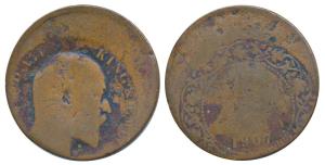 Edward VII, Copper ¼ Anna, Error, 25% off-center, 1907. Fine, Very Rare.