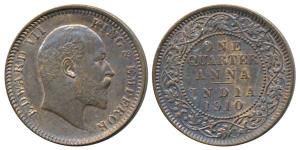 Edward VII, Copper ¼ Anna, 1910, (KM 502). Superb Mint State.